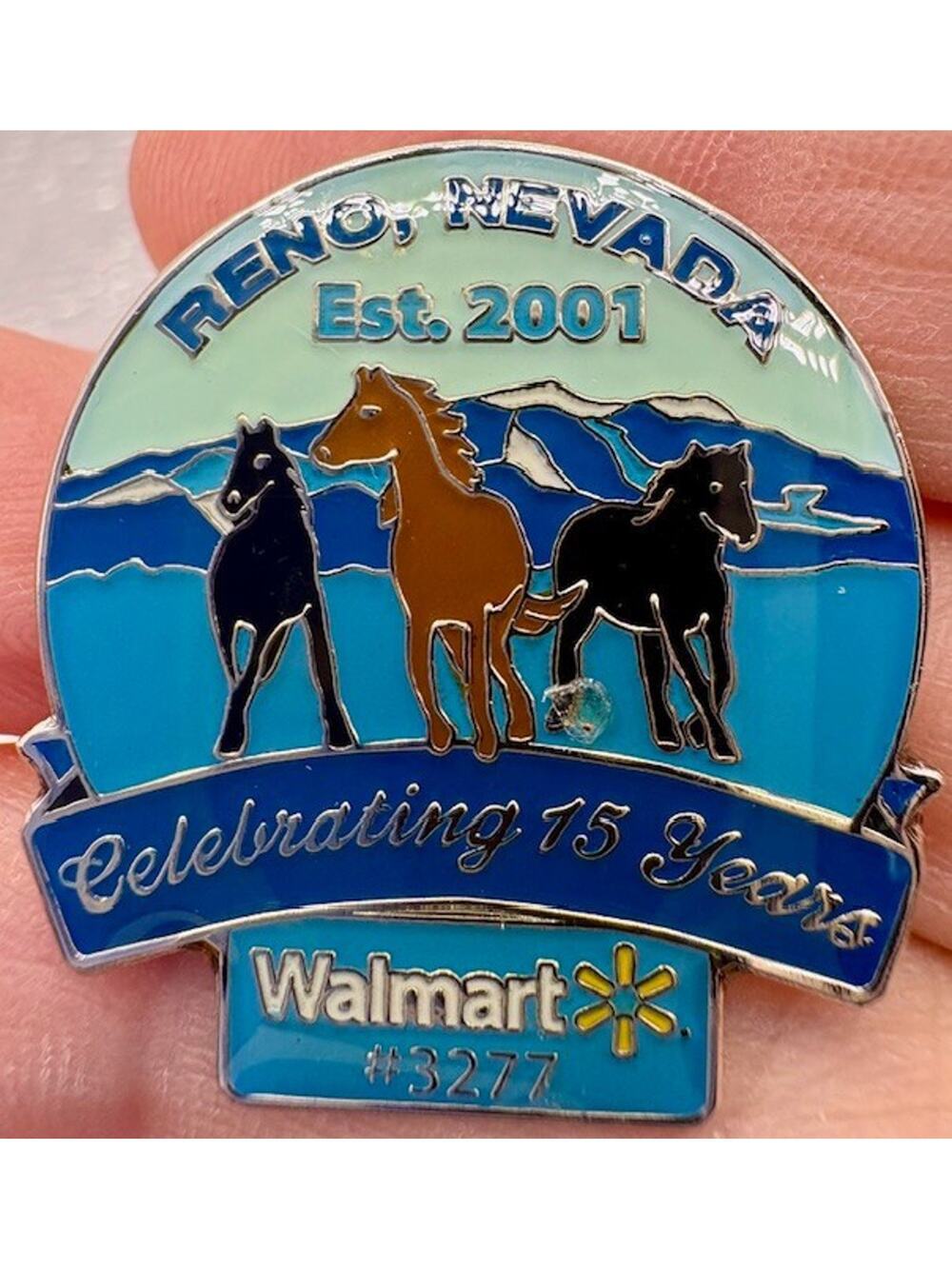 Walmart Pin - Reno, Nevada Est 2001 -Celebrating 15 years - Hogeye 2016 Backside